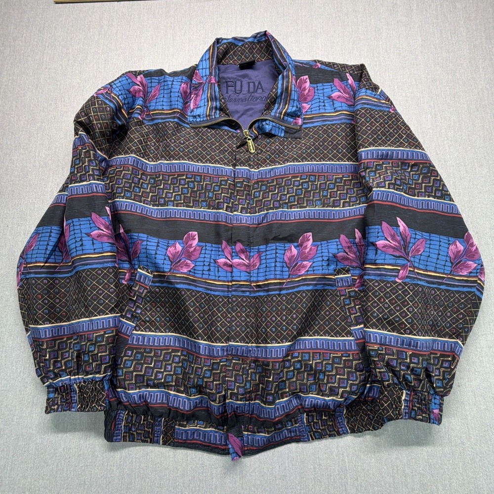 Fuda International Vintage 90s 100% Silk Unique Pattern Bomber Jacket Size L